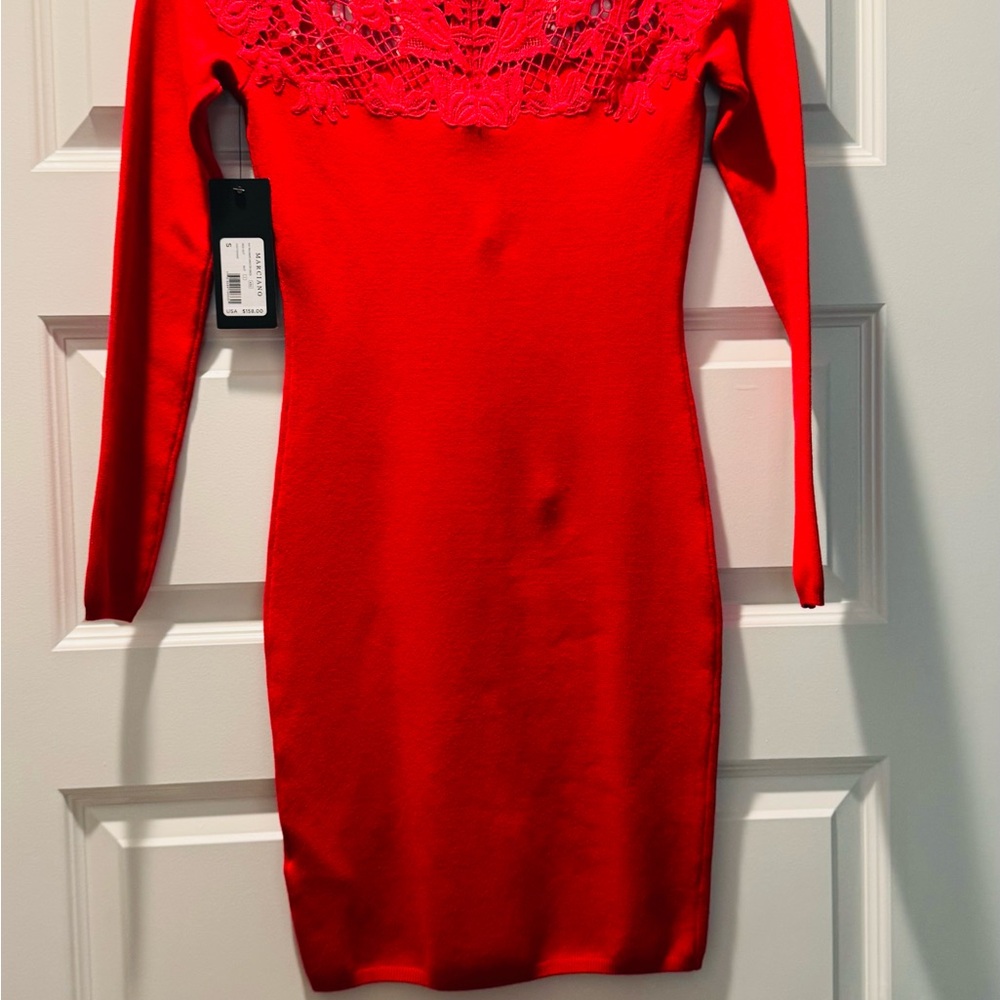 Marciano Red Long Sleeve Lace Dress